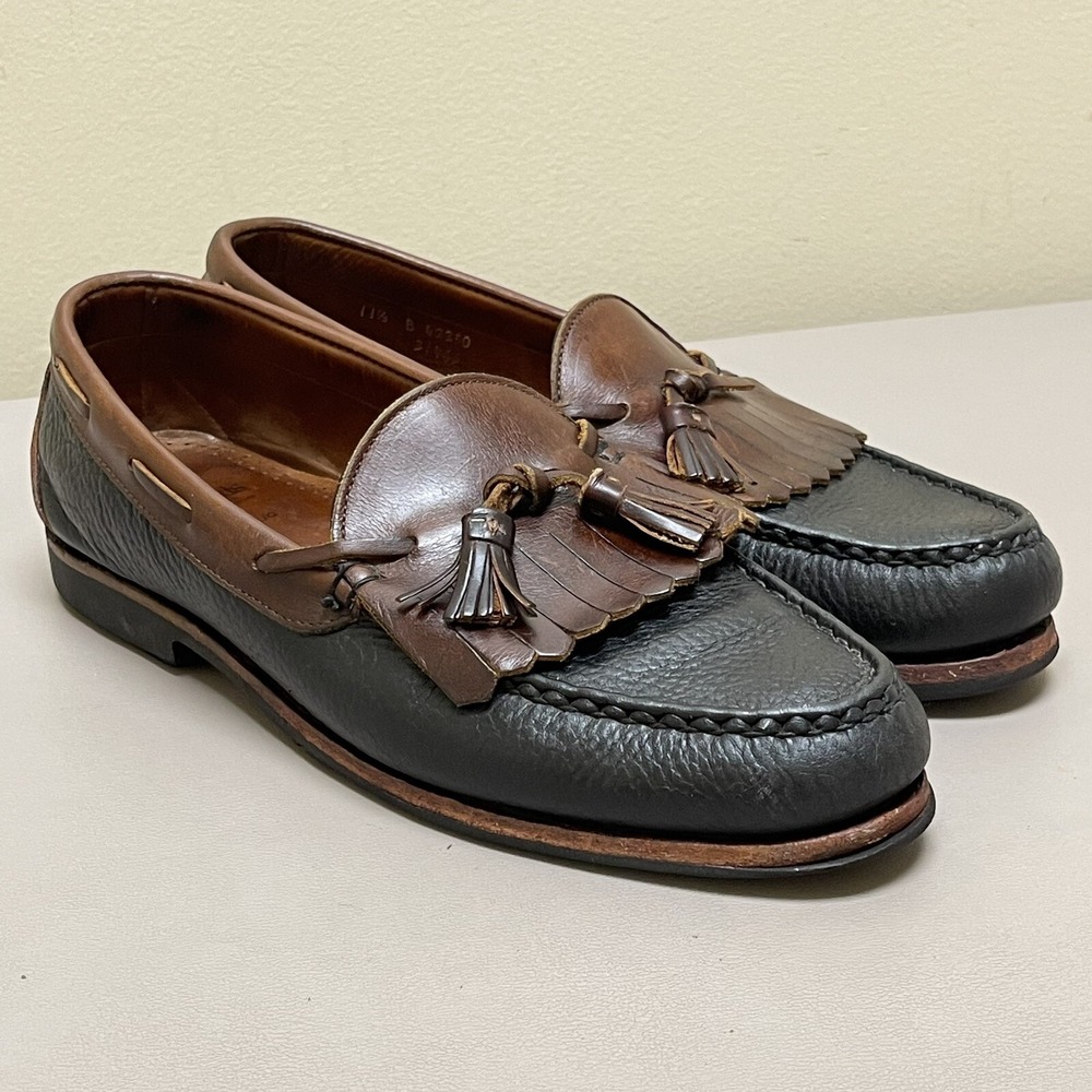 Allen Edmonds Nashua Loafers Men 11.5 D Black Brown Pebble Kiltie Tassel Leather